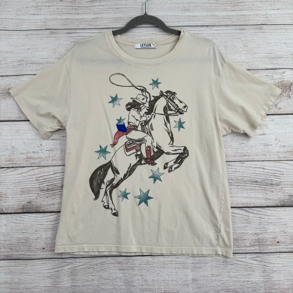 Letluv Graphic Tee Women S Cream Western Cowgirl Star Short Sleeve Anthropologie